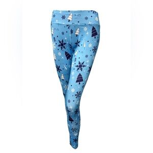 Ugly Christmas Sweater Co Blue Snowflake & Christmas Tree Leggings XS